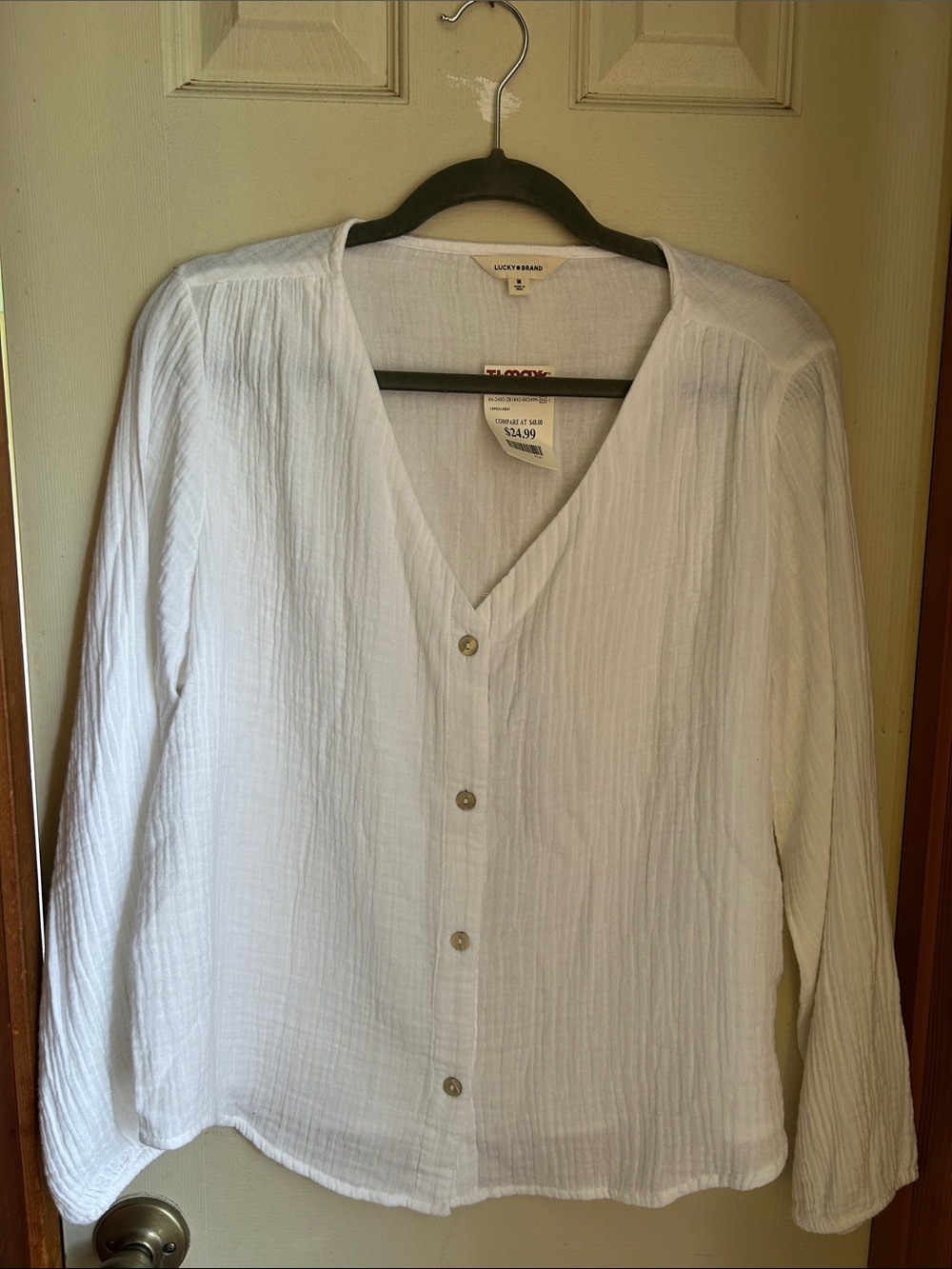 Lucky Brand White V-Neck Button Front Blouse